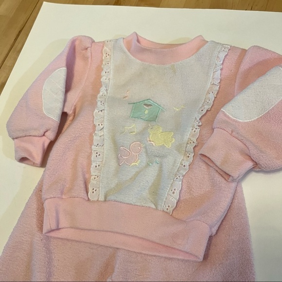 Vintage Sears Baby Girl 24 Months Pink Jogging Sweat Suit Outfit Elbow Patches - Picture 3 of 8